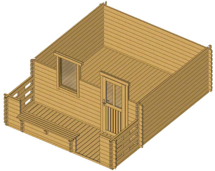 ხის სახლი Lia - ფოტო 4. 4 კვ. მეტრიანი პატარა ტერასა გრძელი სკამით, სადაც შეძლებთ დატკბეთ მზის ჩასვლის ხედით ფინჯანი ჩაით ხელში