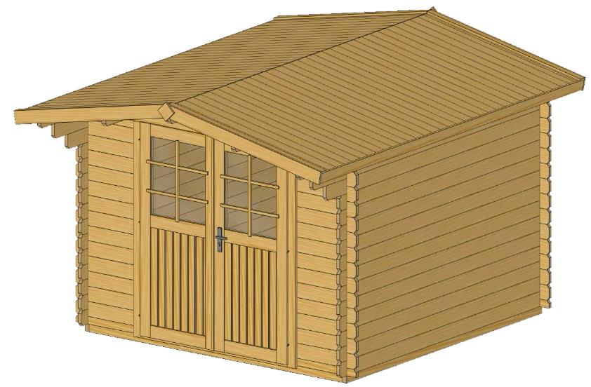 ხის სახლი Daviti - ფოტო 2. ერთი ოთახი ფანჯრების გარეშე ორსაგდულიანი კარით; ორმაგი კარის ფართო ღიობი იძლევა მსხვილგაბარიტიანი ნივთების, მაგალითად, ბალახის სათიბის, შენახვის საშუალებას