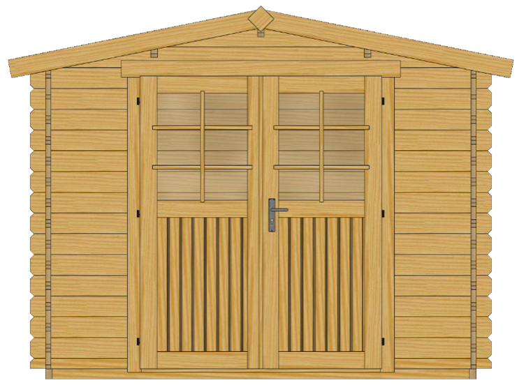 ხის სახლი Daviti - ფოტო 5. ერთი ოთახი ფანჯრების გარეშე ორსაგდულიანი კარით; ორმაგი კარის ფართო ღიობი იძლევა მსხვილგაბარიტიანი ნივთების, მაგალითად, ბალახის სათიბის, შენახვის საშუალებას