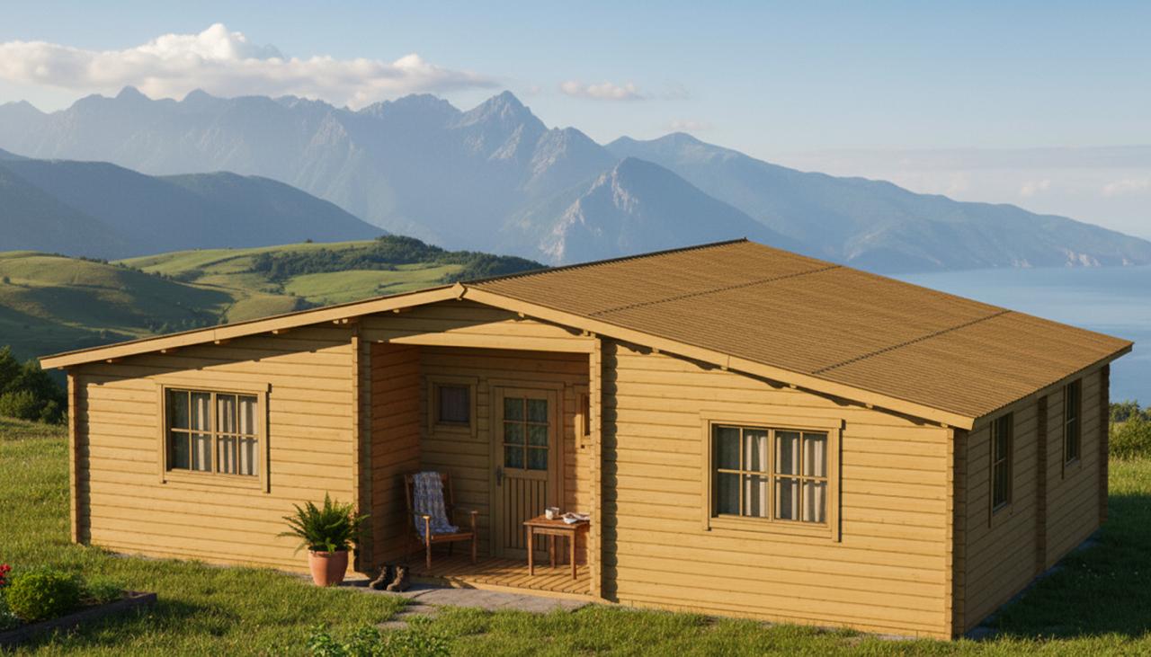 ხის სახლი Timur - ფოტო 1. კლასიკური ფორმა; ორი საძინებელი; 21 კვ.მ. უზარმაზარი მისაღები; სათავსი სააბაზანო ოთახისთვის