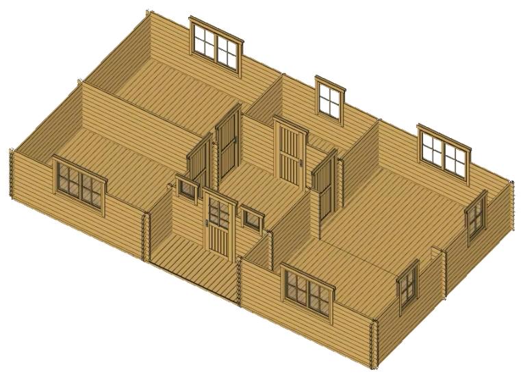 ხის სახლი Timur - ფოტო 4. კლასიკური ფორმა; ორი საძინებელი; 21 კვ.მ. უზარმაზარი მისაღები; სათავსი სააბაზანო ოთახისთვის