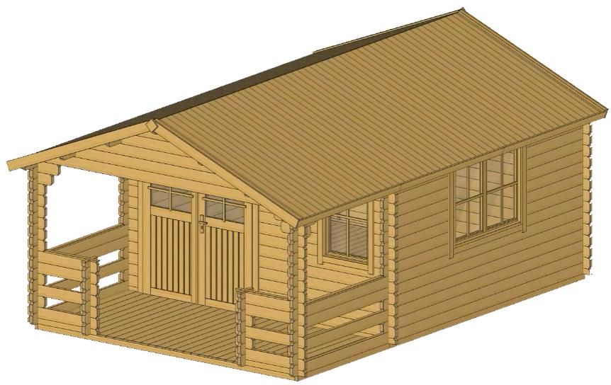 ხის სახლი Guram - ფოტო 2. კლასიკური ბაღის სახლი ტერასით; ფართო ორსაგდულიანი კარი; 6 კვ. მეტრის ზომის ტერასა