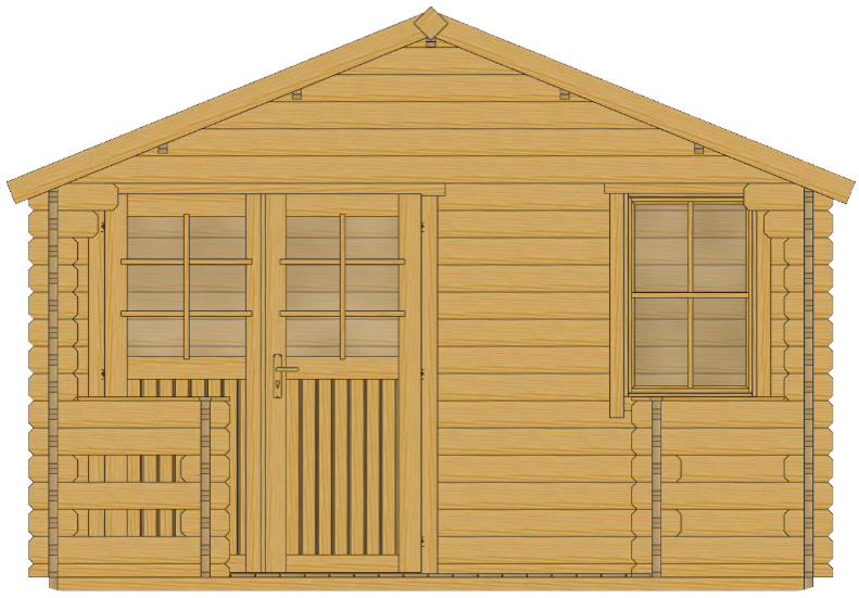 ხის სახლი Guram - ფოტო 5. კლასიკური ბაღის სახლი ტერასით; ფართო ორსაგდულიანი კარი; 6 კვ. მეტრის ზომის ტერასა