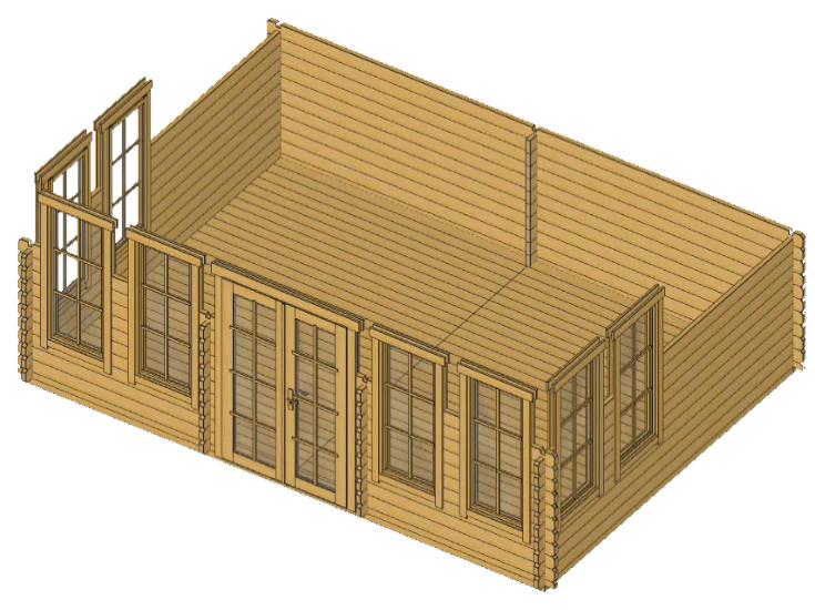 ხის სახლი Mamuka - ფოტო 7. ნათელი ოთახი დიდი ფანჯრებით და ორმაგი კარით; იდეალური ადგილი ბაღში ფინჯანი ჩაის მისართმევად