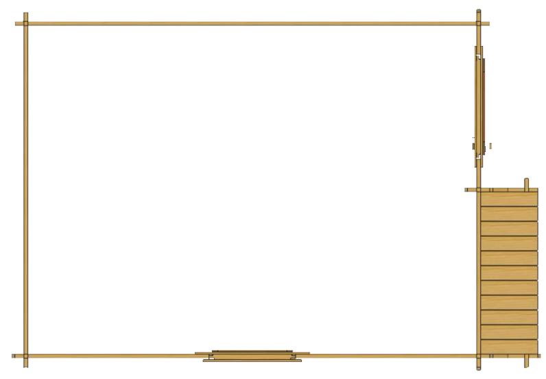 ხის სახლი Irakli - ფოტო 7. მცირე ზომის ტერასა მყუდრო გრძელი სკამით; ერთი ოთახი ფანჯრით